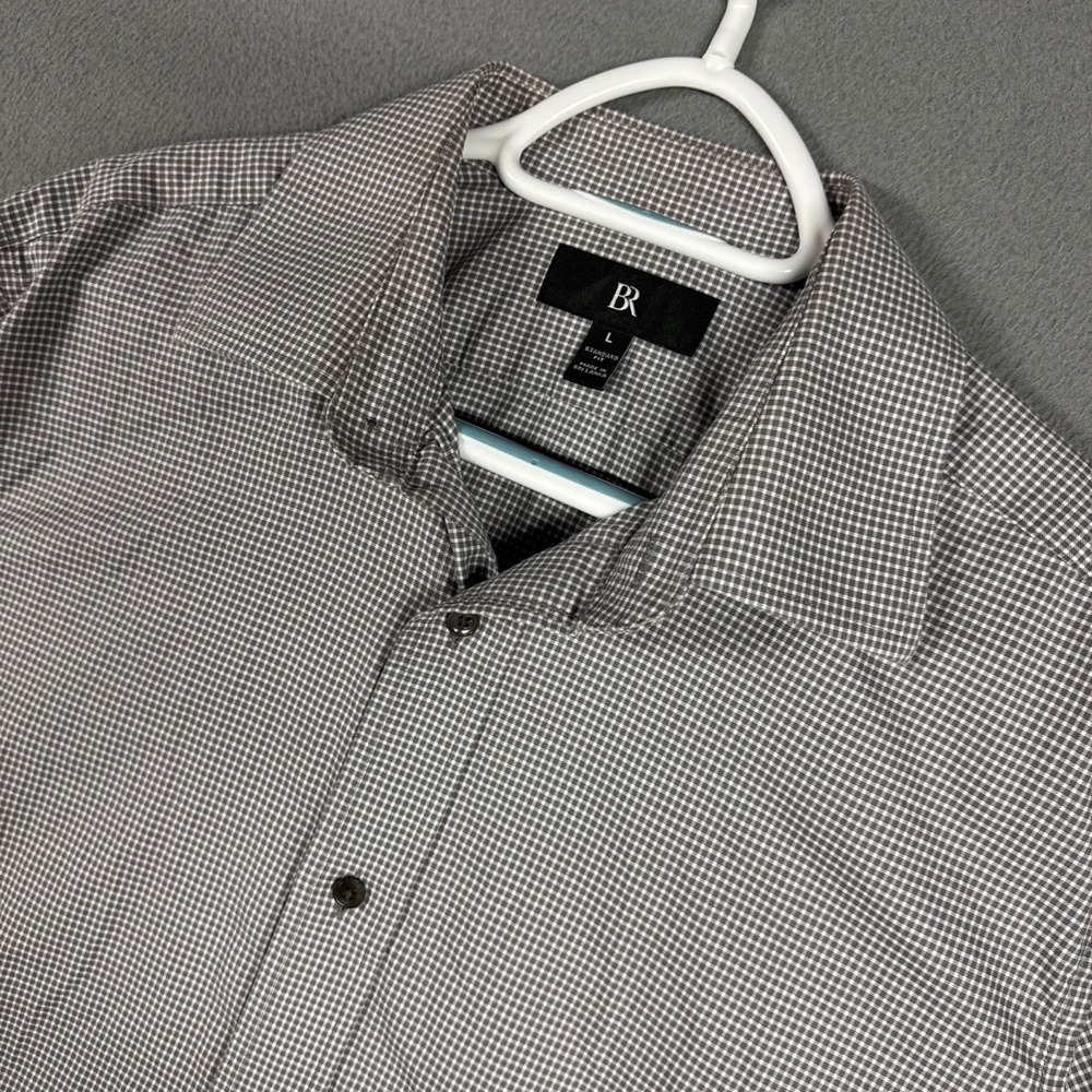 Banana Republic Shirt Mens Large Grey Micro Gingham Standard Fit Button Down
